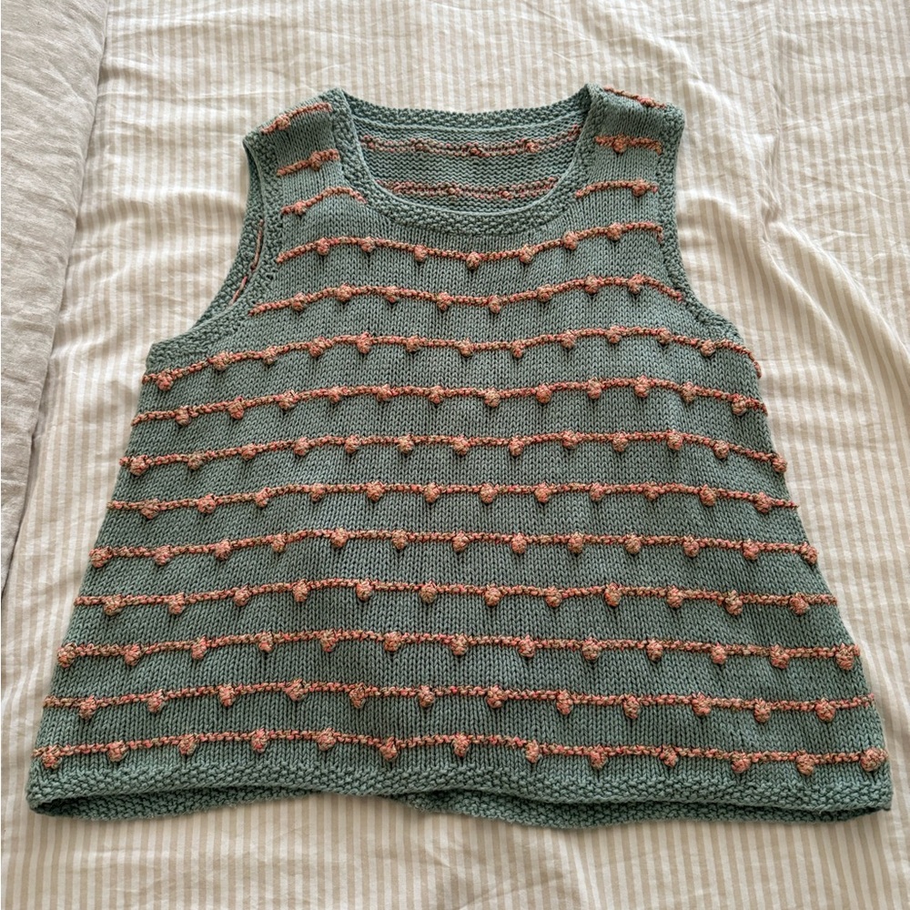 Stylish Green and Pink Knit Tank Top